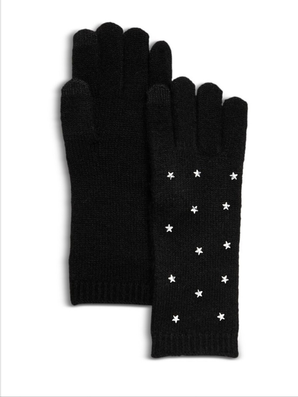 Aqua (Exclusive For Bloomingdale's) Black Knit Gloves with Star Embellishments